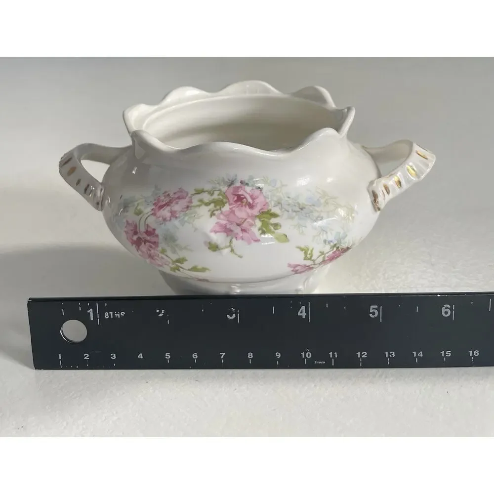 VINTAGE EDWIN M. KNOWLES CHINA SUGAR BOWL NO LID FLORAL GOLD DESIGN